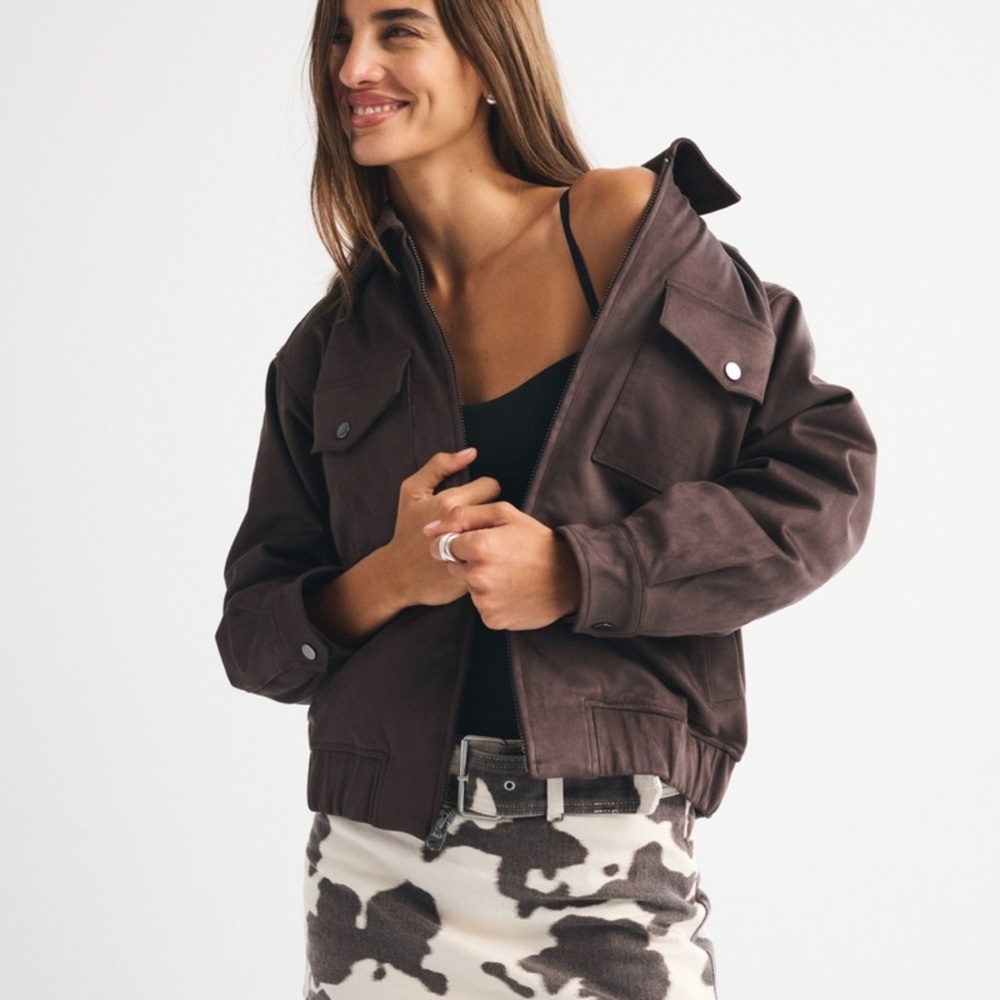 Abercrombie • Vegan Suede Bomber Jacket • Brown